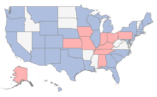 Elevated Blood Lead Levels among Adults by State, 2012